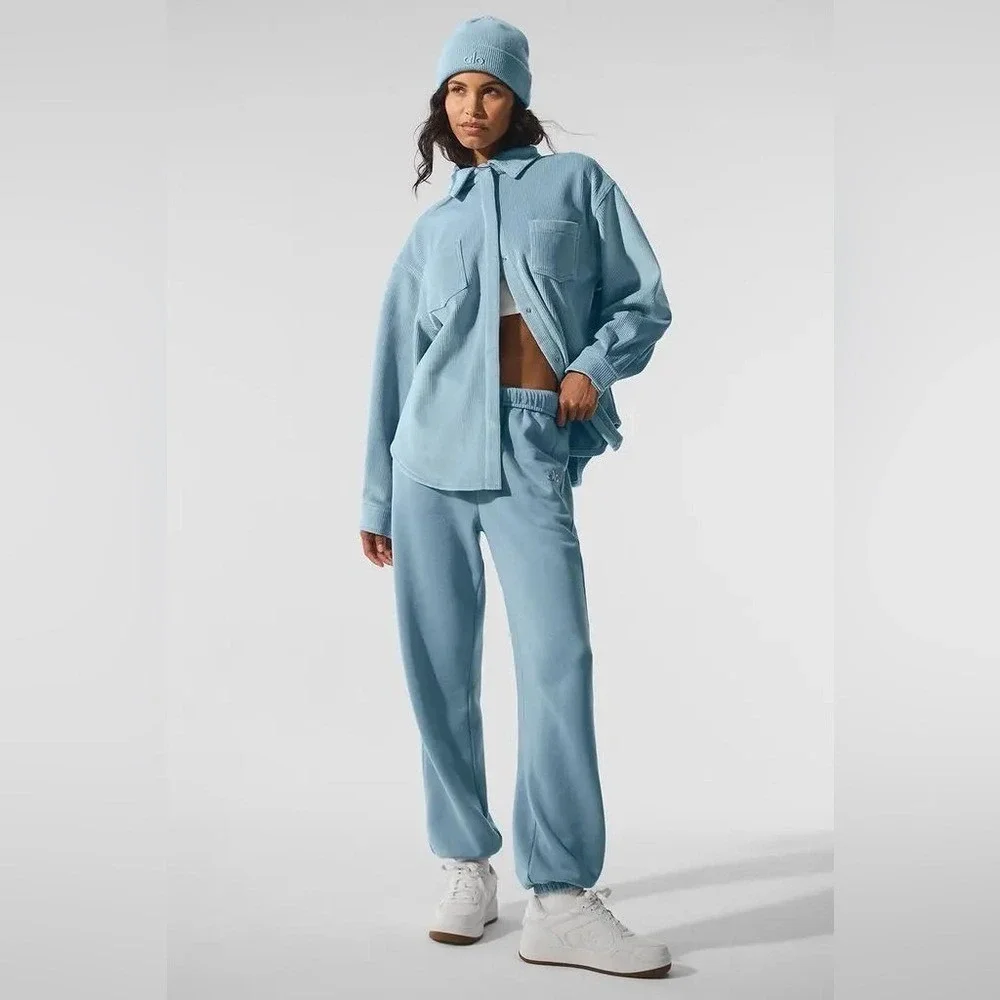 Alo Yoga Ribbed Velour Mountain Side Shacket Celestial Blue S